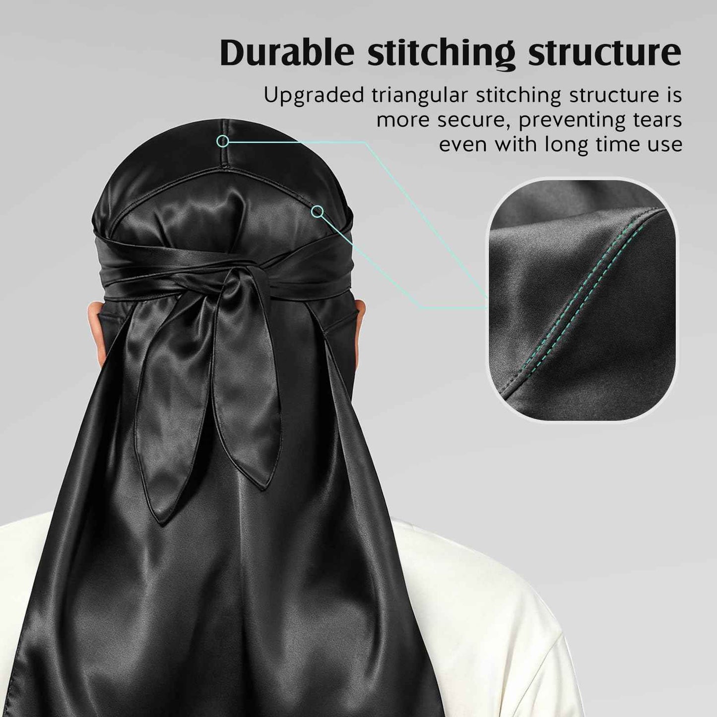 YFONG 100% Mulberry Silk Durag for Men & Women, 22 Momme Silky Durag for Hair Care, Soft and Breathable Do rag for Comfortable Wear, Perfect for Fashion Styling, 1Pc, Black