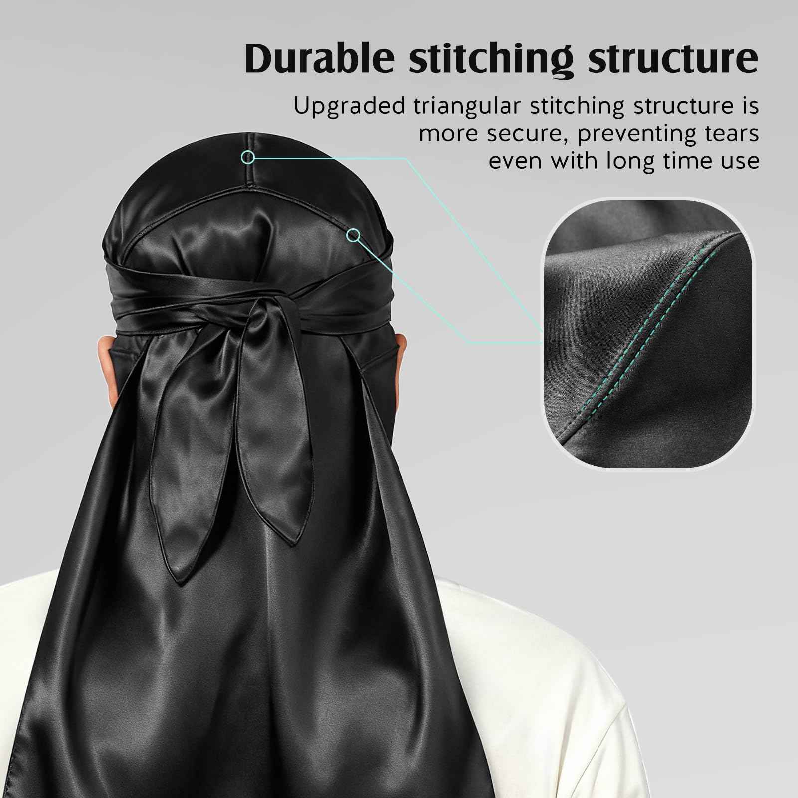 YFONG 100% Mulberry Silk Durag for Men & Women, 22 Momme Silky Durag for Hair Care, Soft and Breathable Do rag for Comfortable Wear, Perfect for Fashion Styling, 1Pc, Black