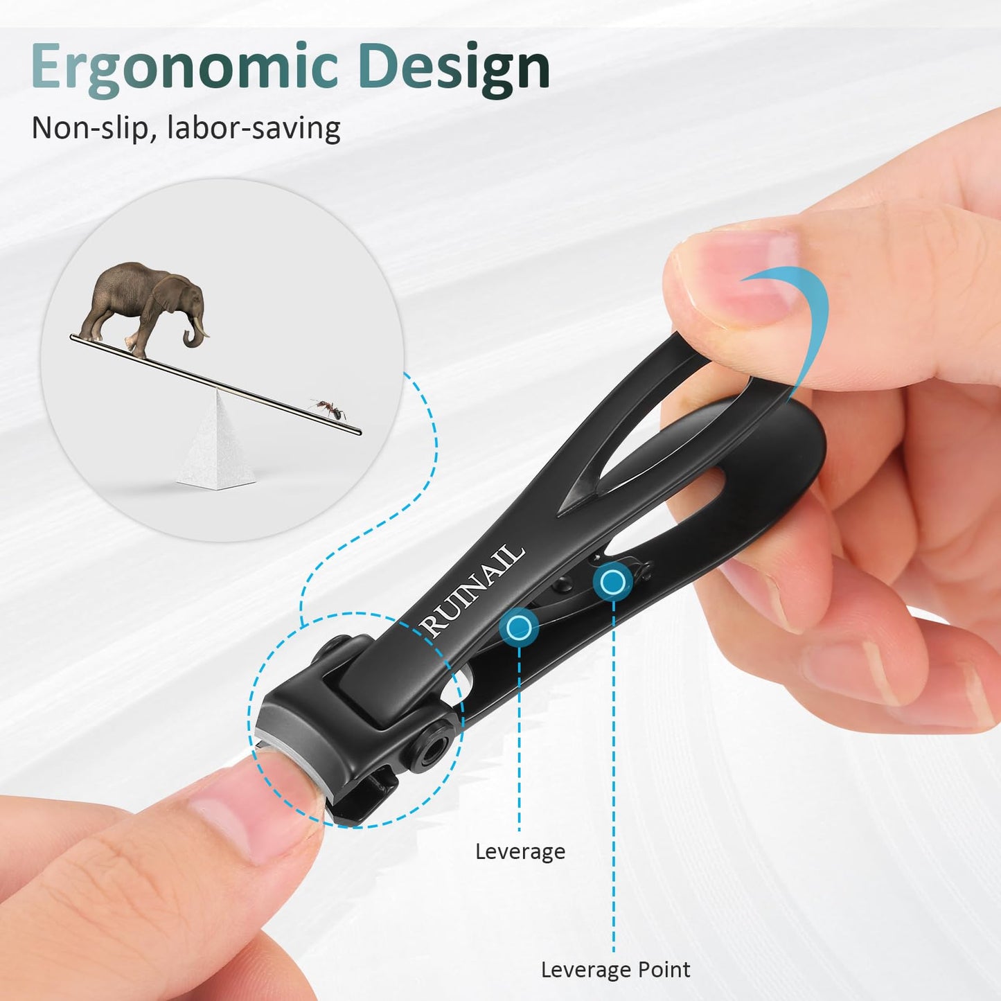 Nail Clippers for Thick Toenails 17mm Extra Wide Jaw Opening Nail Clippers Large Toenail Fingernail Nail Clipper Nail Cutter with File Tin Boxed for Men Women Seniors (Black+Pointed File)