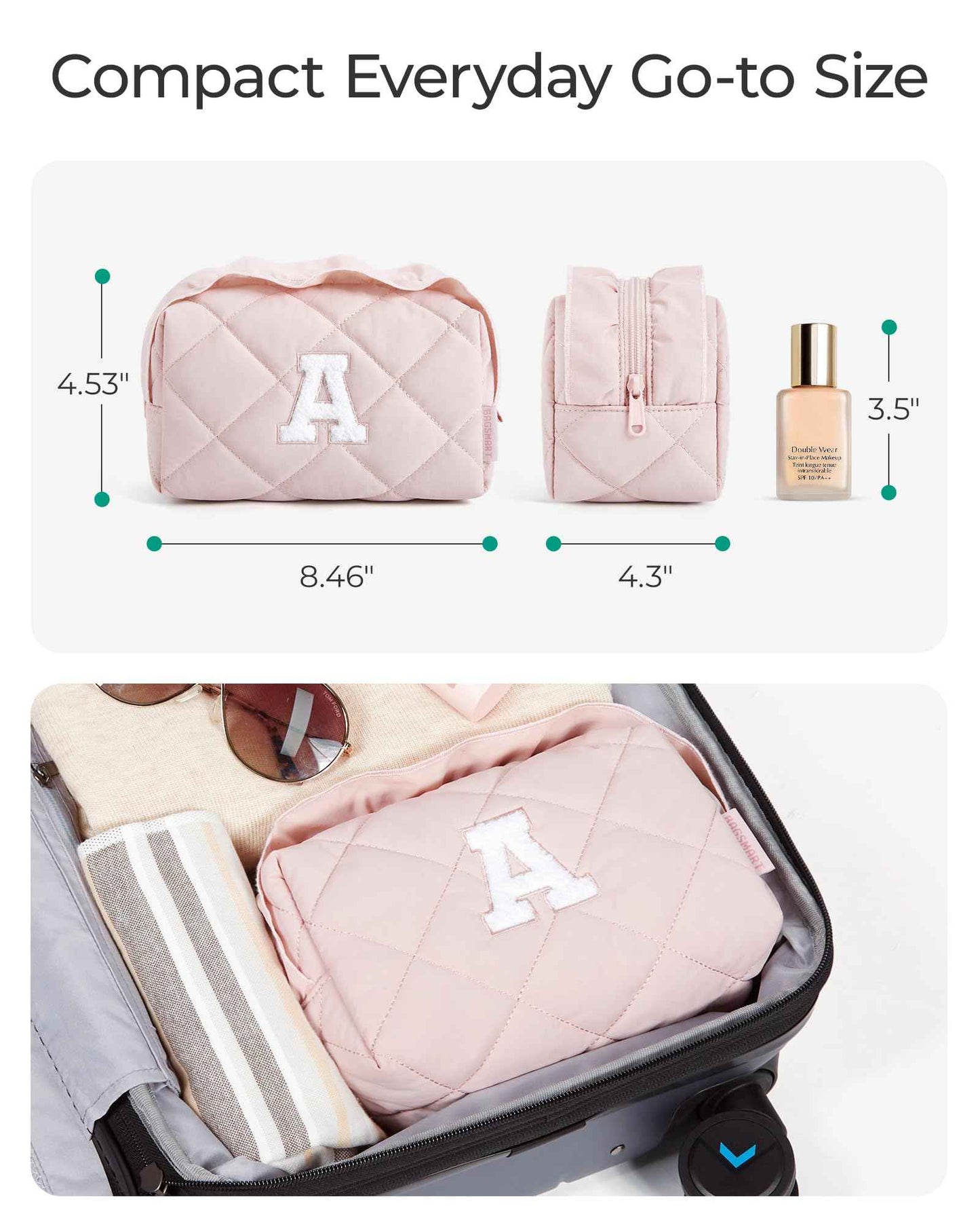 BAGSMART Elegant Roomy Makeup Bags (Initial-A-Pink)