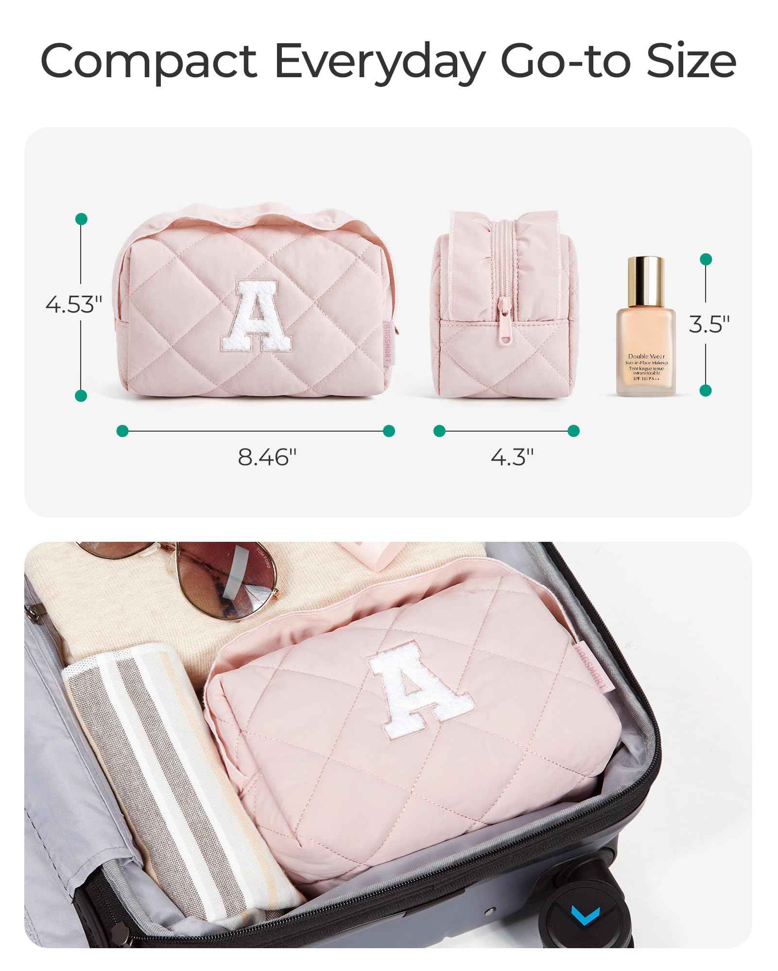 BAGSMART Elegant Roomy Makeup Bags (Initial-A-Pink)