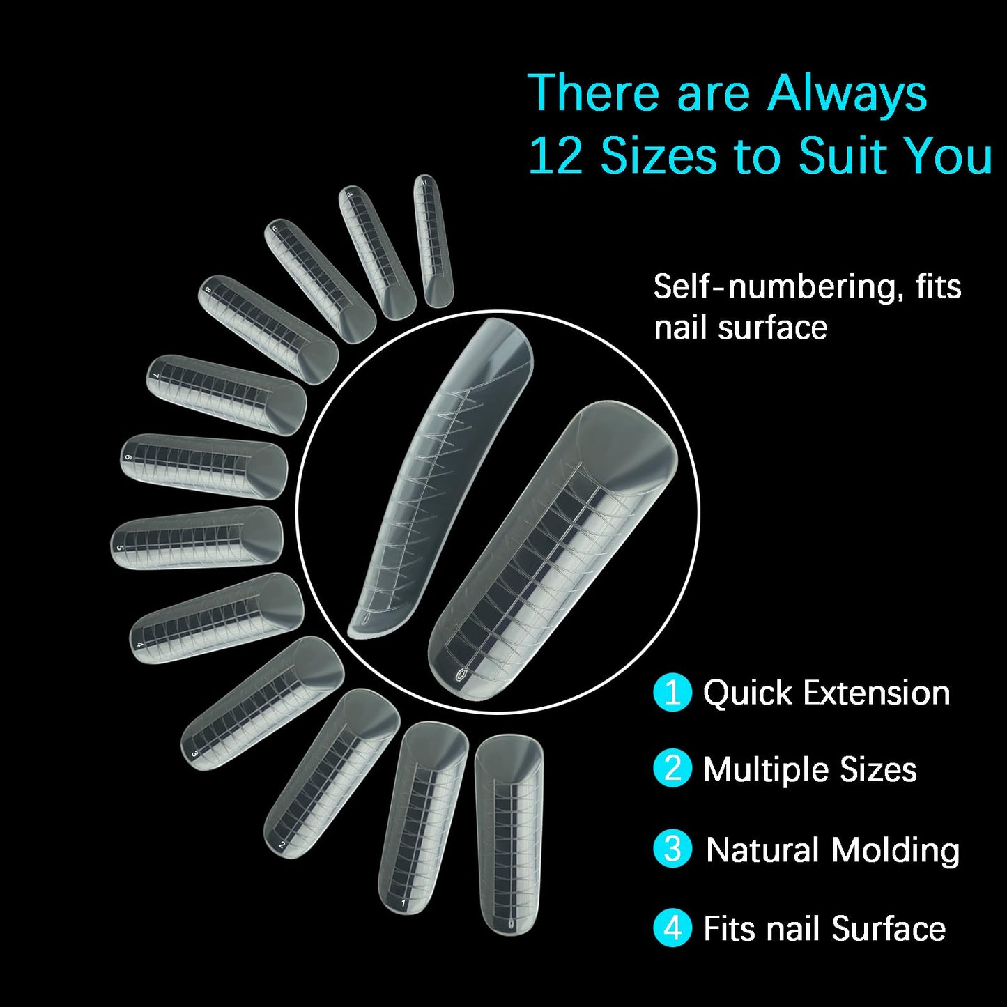 Vnjaoi 120 Pcs Poly Extension Gel Dual Nail Forms Nail Molds With Scale Builder Coffin Nail for Gel Manicure Nail Art Design Salon DIY at Home (Long Dual Nail Forms Set)