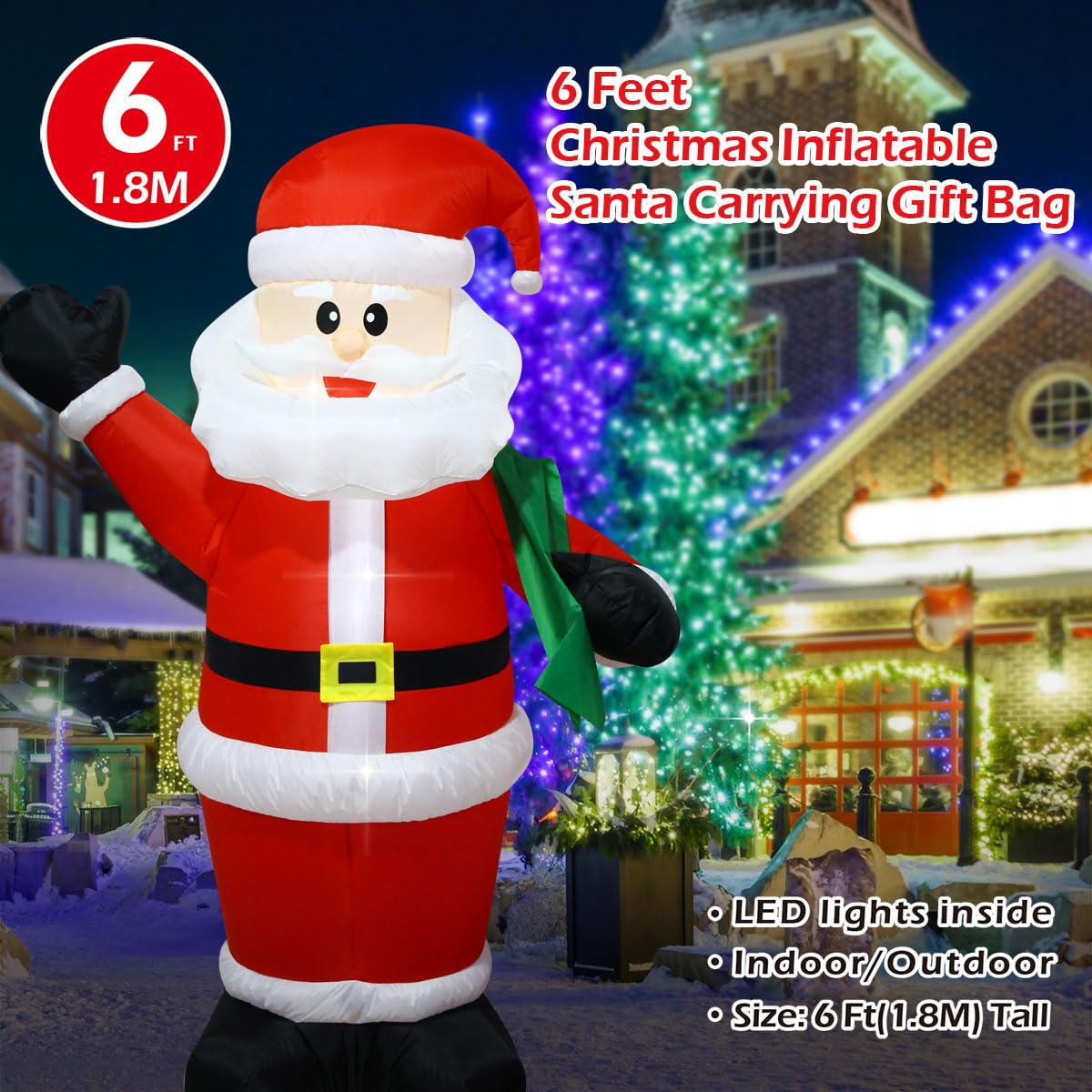 FARONZE Christmas Inflatable Santa Claus Lighted Interior Inflatable Christmas Decoration with Built-in Fan and Anchor Ropes (6FT Santa Carry Bag)