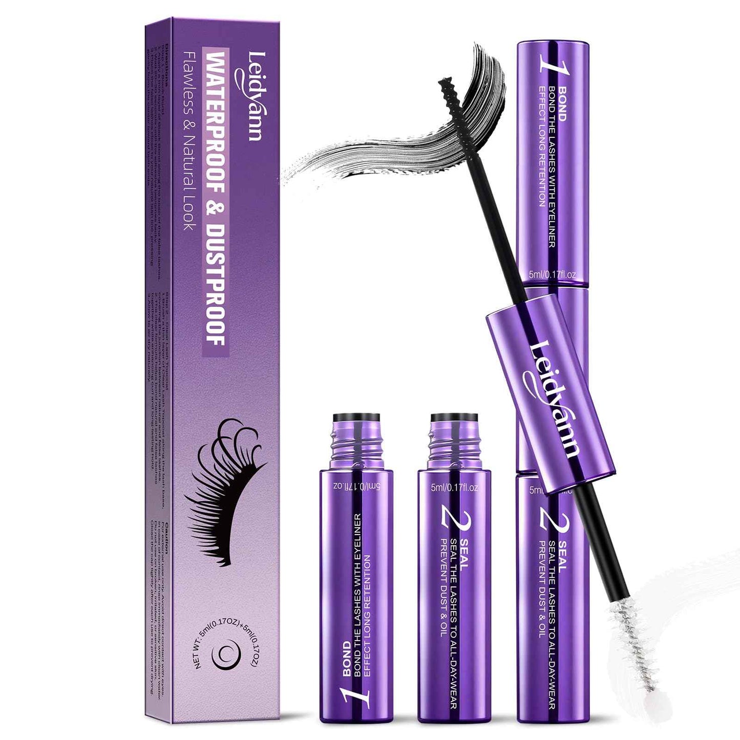 Lash Cluster Glue, Lash Cluster Bond & Seal, 2-in-1 Adhesive for Eyelash Extensions, 72H Waterproof & Long-Lasting Hold,Non-Irritating Gentle Formula, Strong Hold Bond and Seal