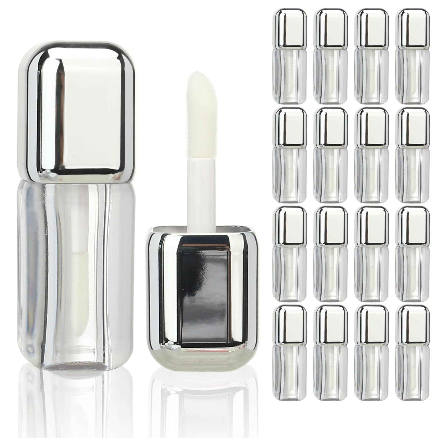 COSIDEA 16pcs Silver 5ml Square big wand lip gloss tubes for DIY lipgloss containers tubes with large doe foot applicator