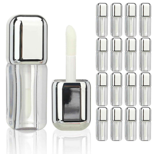 COSIDEA 16pcs Silver 5ml Square big wand lip gloss tubes for DIY lipgloss containers tubes with large doe foot applicator