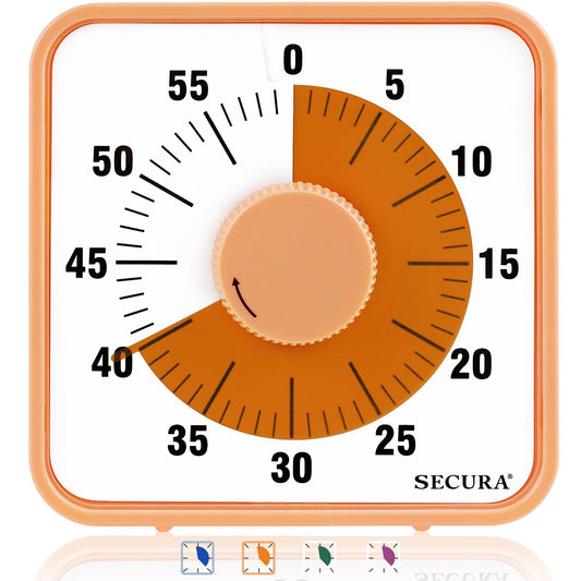 Secura 7.5 Inch Visual Timer, 60 Minute Oversize Countdown Visual Timer for Kids and Adults, Durable Mechanical Time Management Tool (Orange)