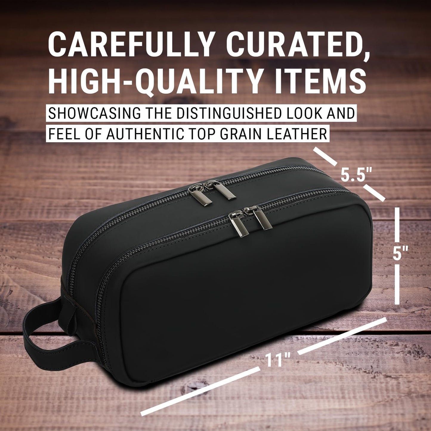 GUYTRENDz Top Grain Leather Dopp Kit/Toiletry Organizer - Leather Toiletry Travel Bag for Men - Featuring Organizer Compartment, Black
