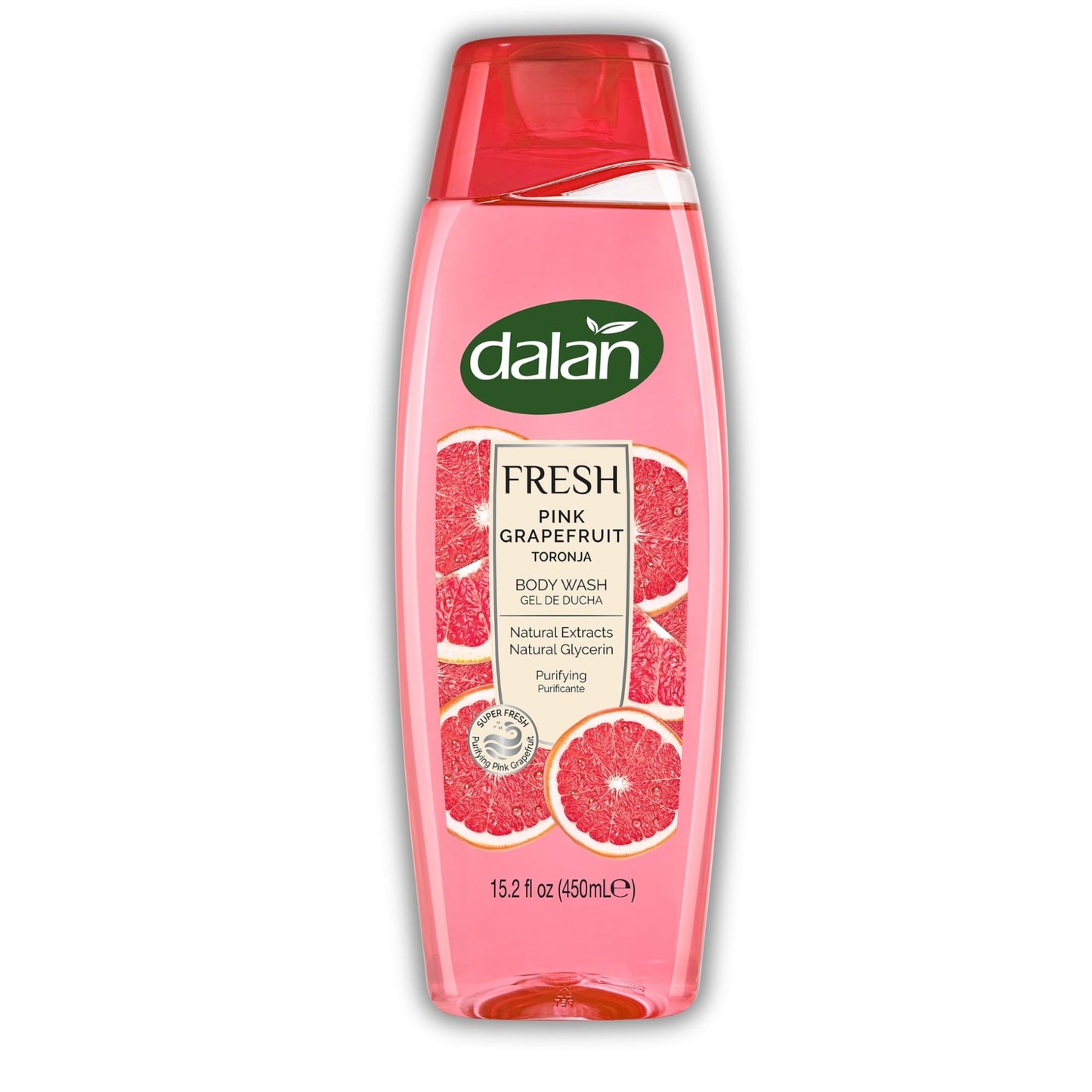 Dalan Natural Extracts Body Wash, with Fresh Pink Grapefruit & Aloe Vera & Sea Minerals, 15.2 fl oz (1 Pack, Grapefruit)