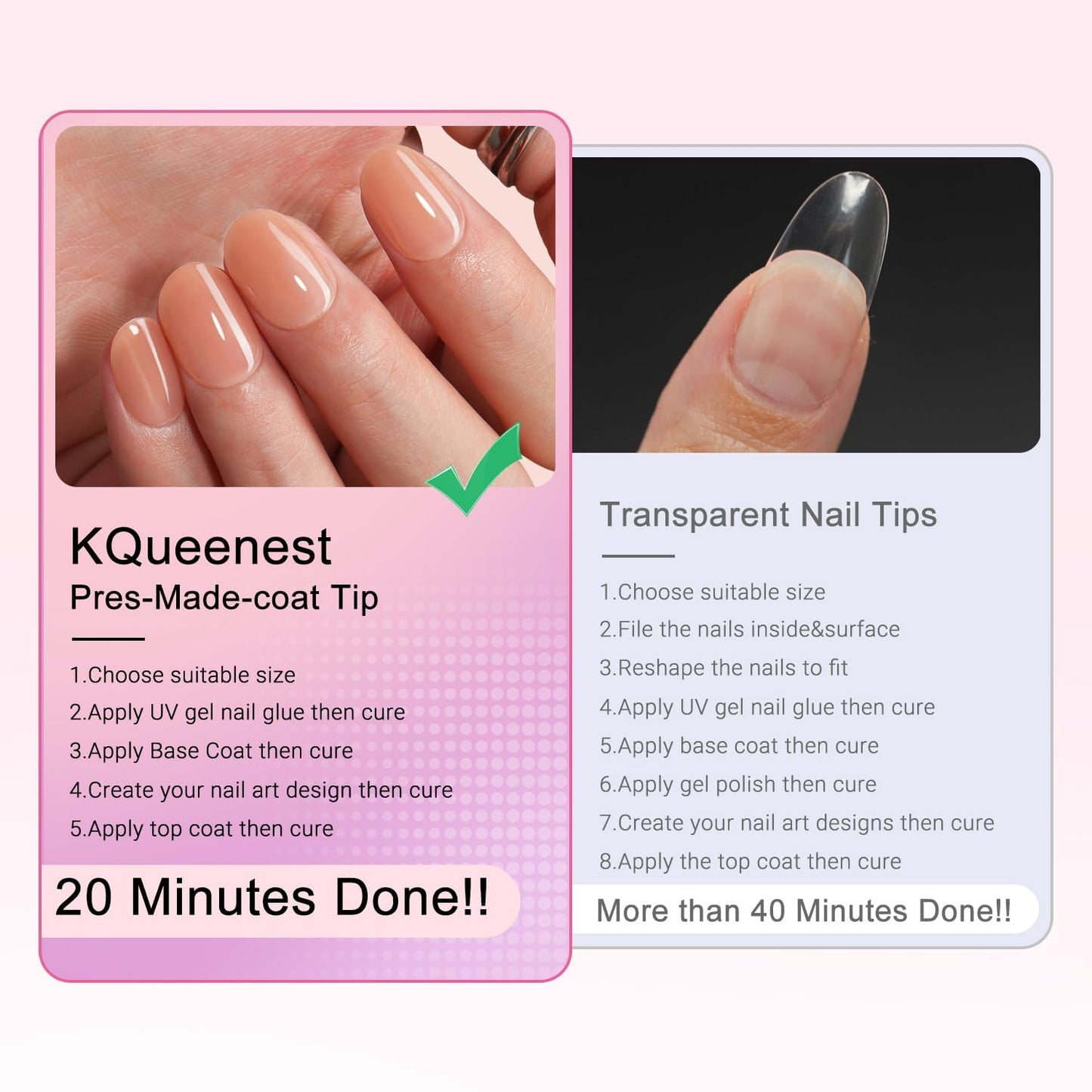 KQueenest Natural Nude Gel x Nail Tips Short Oval, Skin Tone Gel Press on Nails Short Almond, Semi-Transparent Gel Tips Nails Fake Nails, Pre Colored Gel Nail Tips Kit for DIY Nail Art 300 Pcs