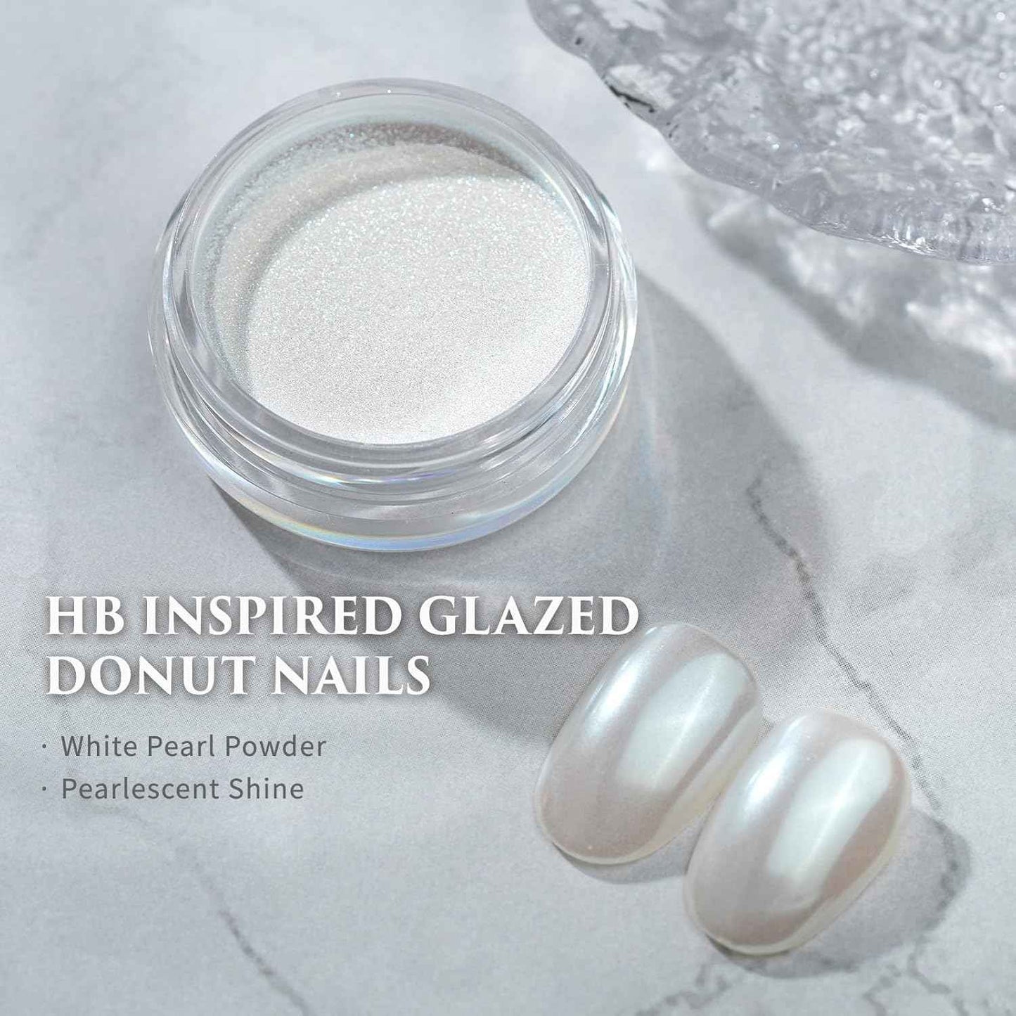 Pretty Diva White Chrome Nail Powder - 2 Colors White Pearl and Moonlight Chrome Powders for Nails, Highlight Moonlight Mirror Nails Powder Metalic Pigment