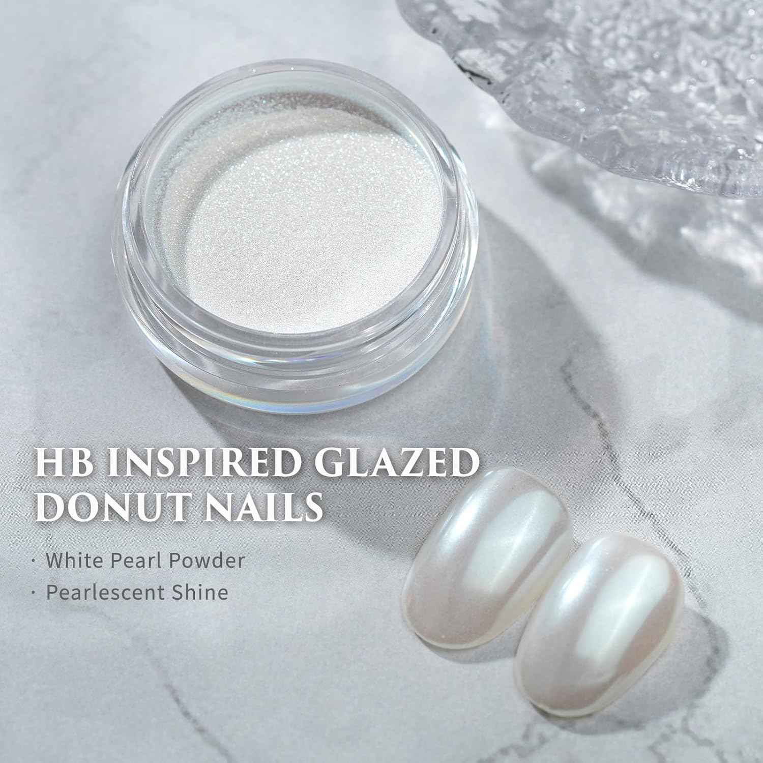 Pretty Diva White Chrome Nail Powder - 2 Colors White Pearl and Moonlight Chrome Powders for Nails, Highlight Moonlight Mirror Nails Powder Metalic Pigment