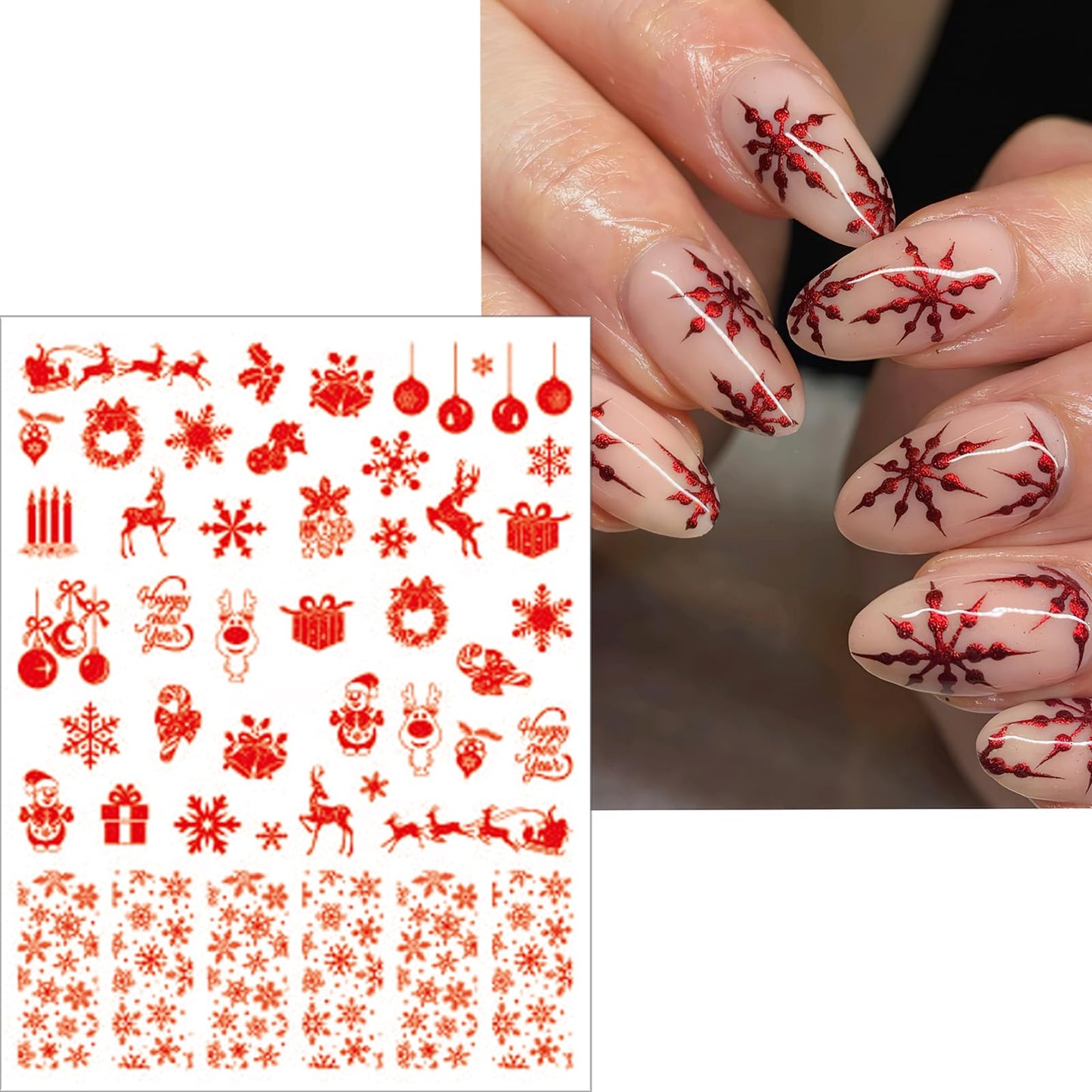 Christmas Nail Art Stickers Shiny Metallic Laser Snowflakes Nail Decals 3D Self-Adhesive Luxury Reindeer Snowman Nail Sticker Gold Silver Winter Xmas Tree Bell Nail Art Supplies for Women 8 Sheets