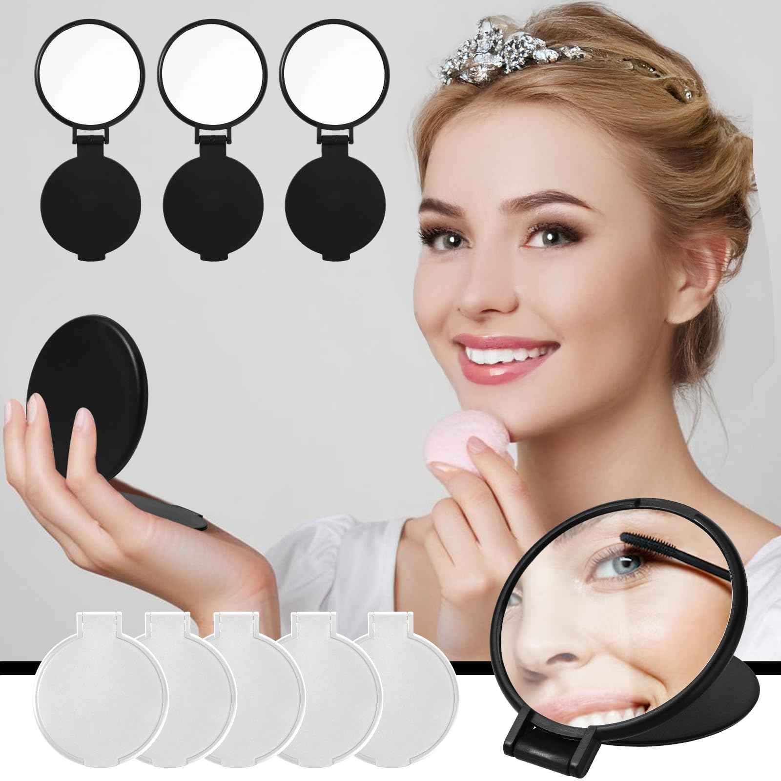 Telooco 100 Pcs Round Compact Mirrors for Purse Mini Folding Mirrors Portable Pocket Mirror Travel Makeup Small Mirror for Women Daily Use (Black and White)