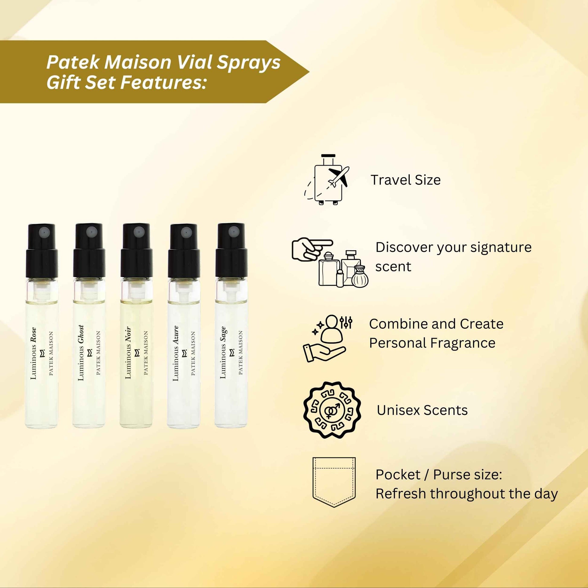 Patek Maison Perfume for Women and Men Luminous Discovery Gift Set Mini Vial Sampler Sprays EDP 0.10 Fl oz