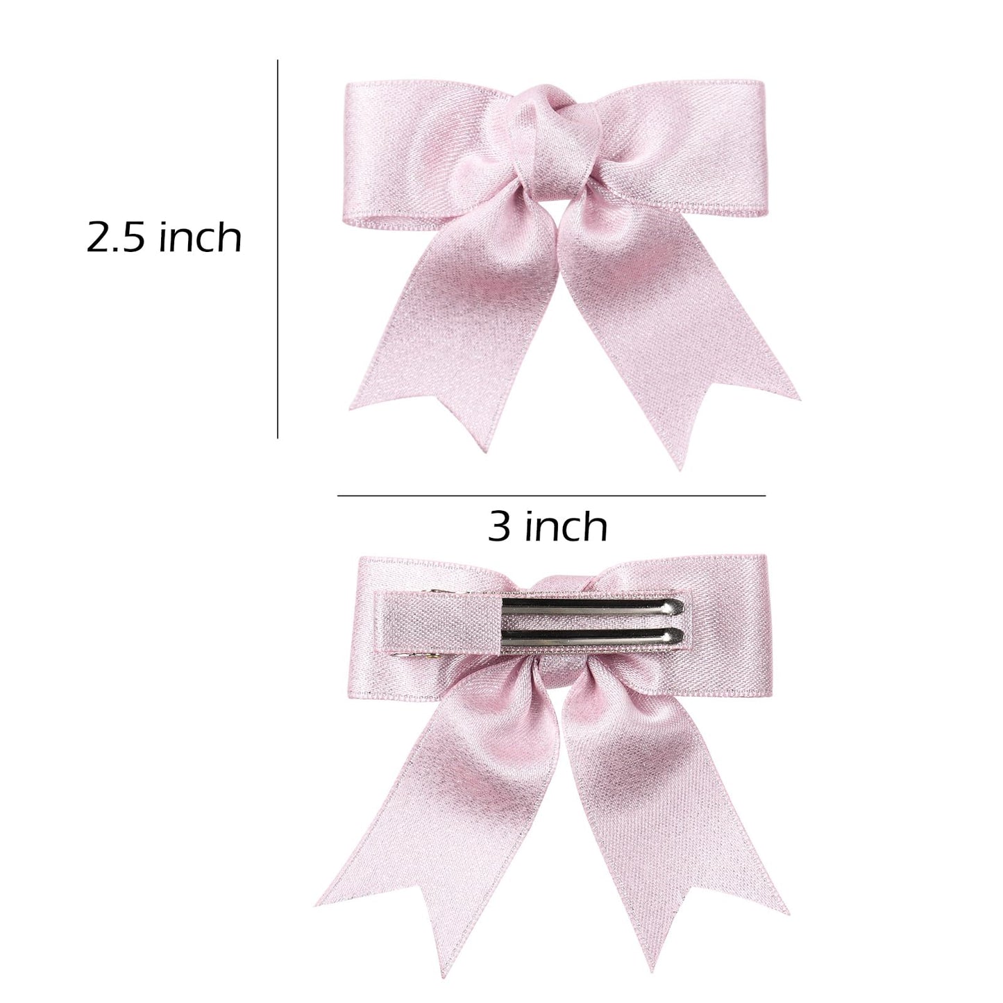 2 Pcs Shiny Glitter Ribbon Hair Bow Clips Light Pink Birthday Valentines Party Dress Outfit Decor Stuff Sparkly Stain Alligator Barrettes Gift for Teen Toddler Baby Girls Kid 3"