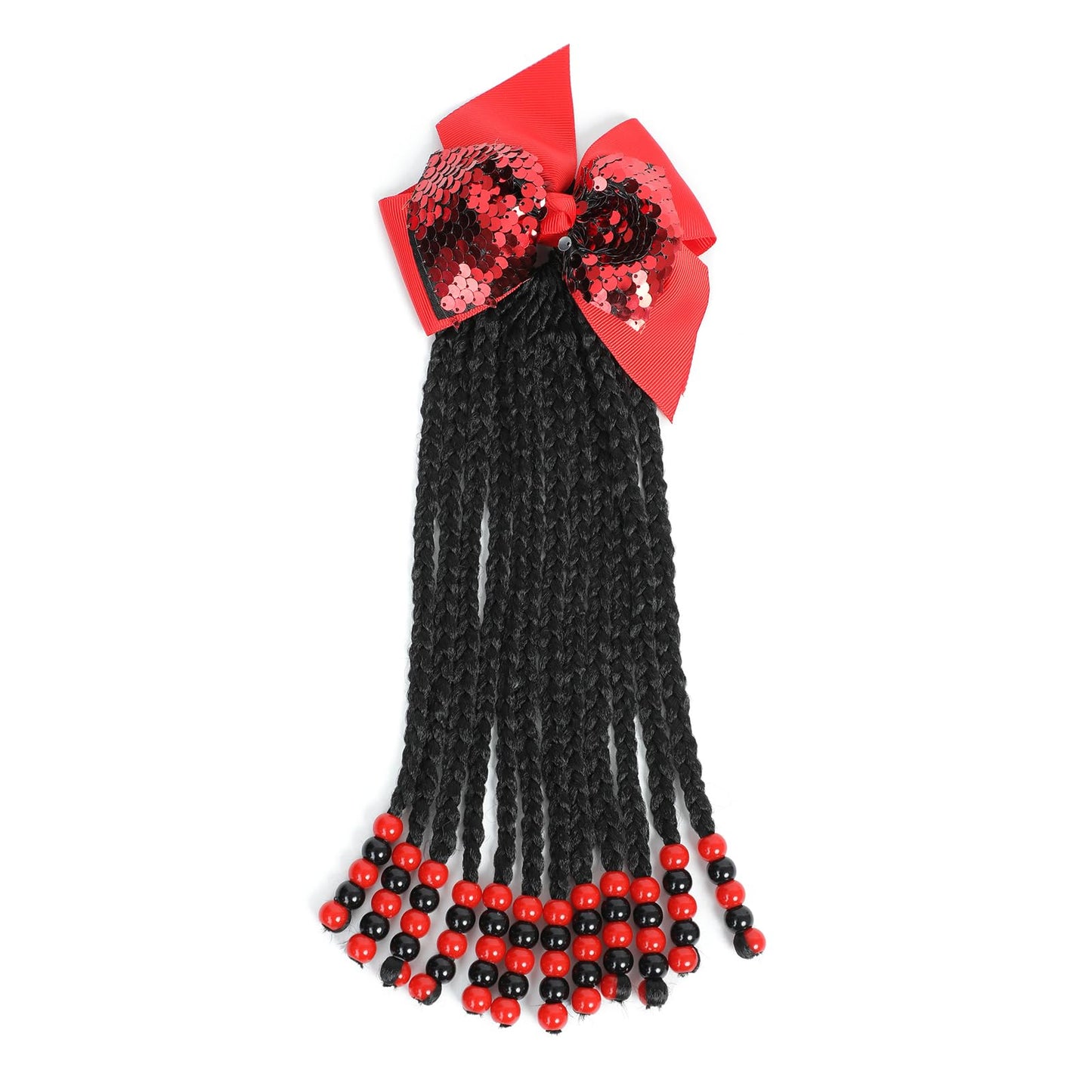 Kids Ponytail Braids - 9 Inch Box Braids Hair Extensions for Kids 12 Stands Crochet Braids for Kids Girls (9 Inch(12 Stands), Red&Black)