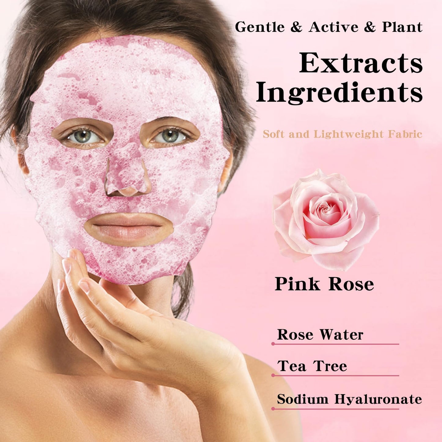 IREV 10 Pack Pink Rose O2 Bubble Face Masks Sheet, Bubble Facial Mask, Foaming Face Mask, Purifying Facial Mask for Acne and Pores, Moisturizing Spa Face Masks Skincare Gifts