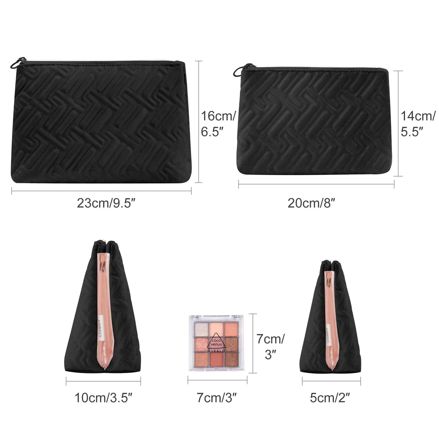 Leudes Makeup Bag Travel Essentials Cute Skincare Pouch Purse Cosmetic Bags for Women Traveling Make Up Organizer Portable Clear Case Toiletry Bag with Zipper (Black, Medium)