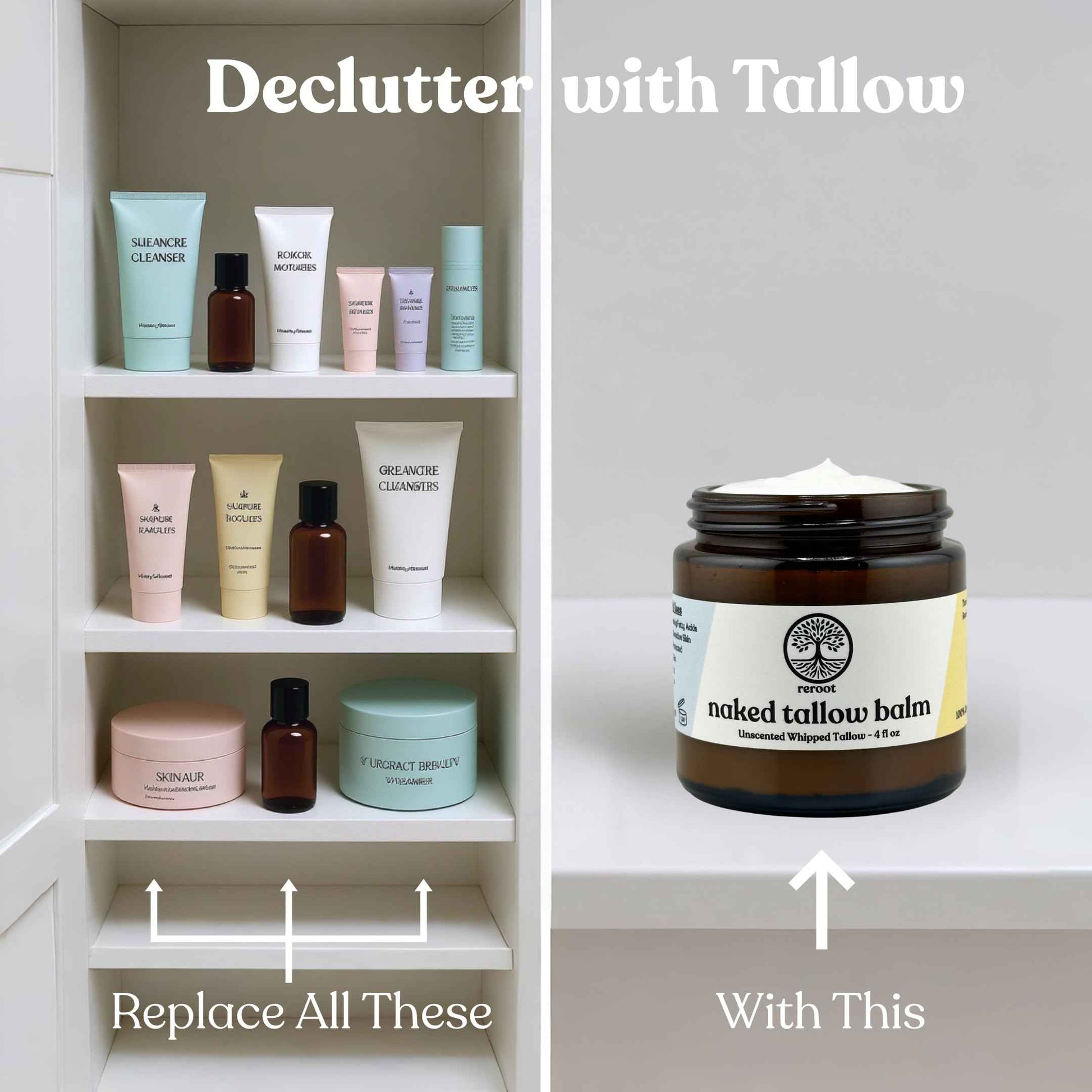 Beef Tallow for Skin | NAKED TALLOW BALM | 1 Ingredient - 100% Grass Fed Beef Tallow | Beef Tallow for Body & Face | Whipped & UNSCENTED for Sensititve Dry Skin, Babies, Eczema, Psoriasis, Rosacea (4oz)