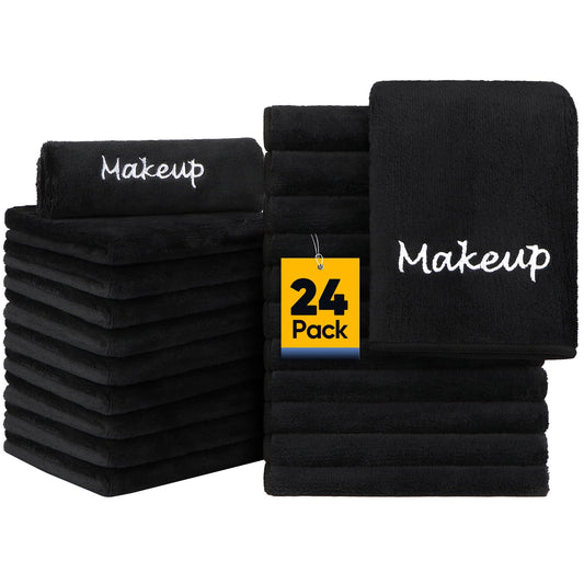 UNIMADE Makeup Remover Cloths, 24 Pack Black Facial Wash Cloths, Soft Coral Fleece Microfiber Face Towels for Face, Hand, and Bathroom(13in x 13in)