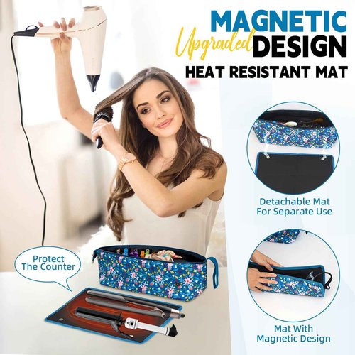 EZ4UVOY Hair Tools Travel Bag with Removable Heat Resistant Mat, Travel Hair Bags Organizer for Hot Tools, Portable Travel Carrying Case for Flat Irons, Straighteners, Curling Iron