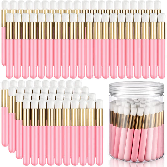 Nuenen 100 Pieces Lash Cleansing Bath Brushes with Container, Eyelash Extension Cleanser Brushes Lash Cleaner Brush Lash Shampoo Brushes for Eyelash Extensions Prolong Lash Cleanser Supplies, Pink