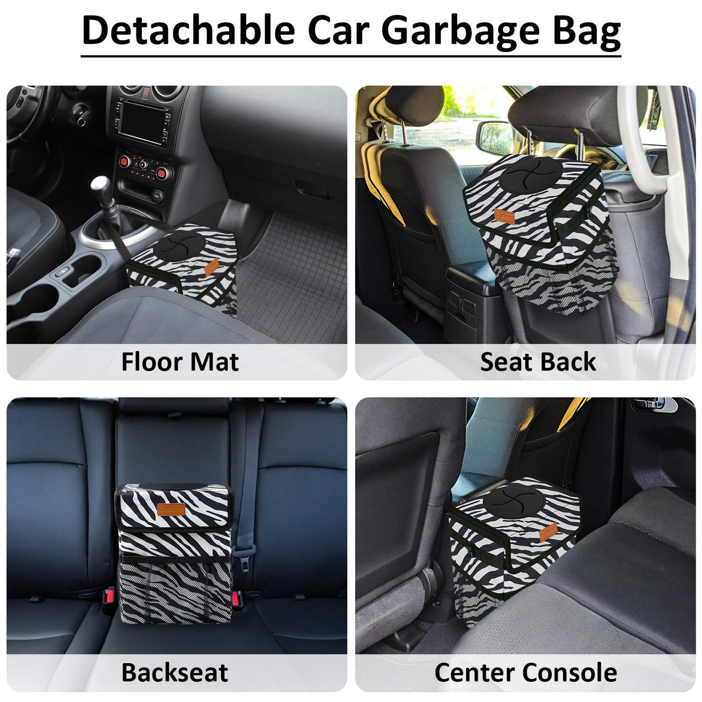 ELONGRIVER Car Trash Can Bin for Car Back Seat Leak Proof, Cute Car Trash Bag Hanging, Vehicle Trash Can for Suv Truck Van, Automotive Car Garbage Cans Front Seat Zebra