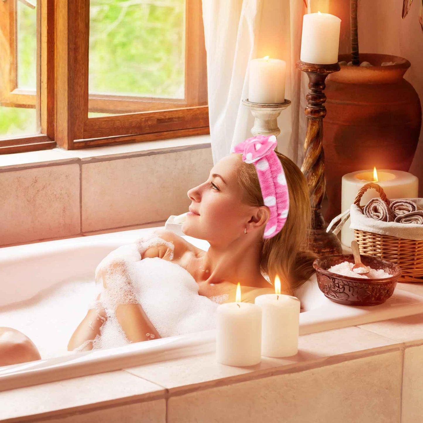 Tigeen 48 Pieces Spa Headband Bulk, Headband for Washing Face, Coral Fleece Bow Hair Band, Skincare Hair Band for Women Shower Cosmetic Facial Makeup Mask (Pink,1 Style)