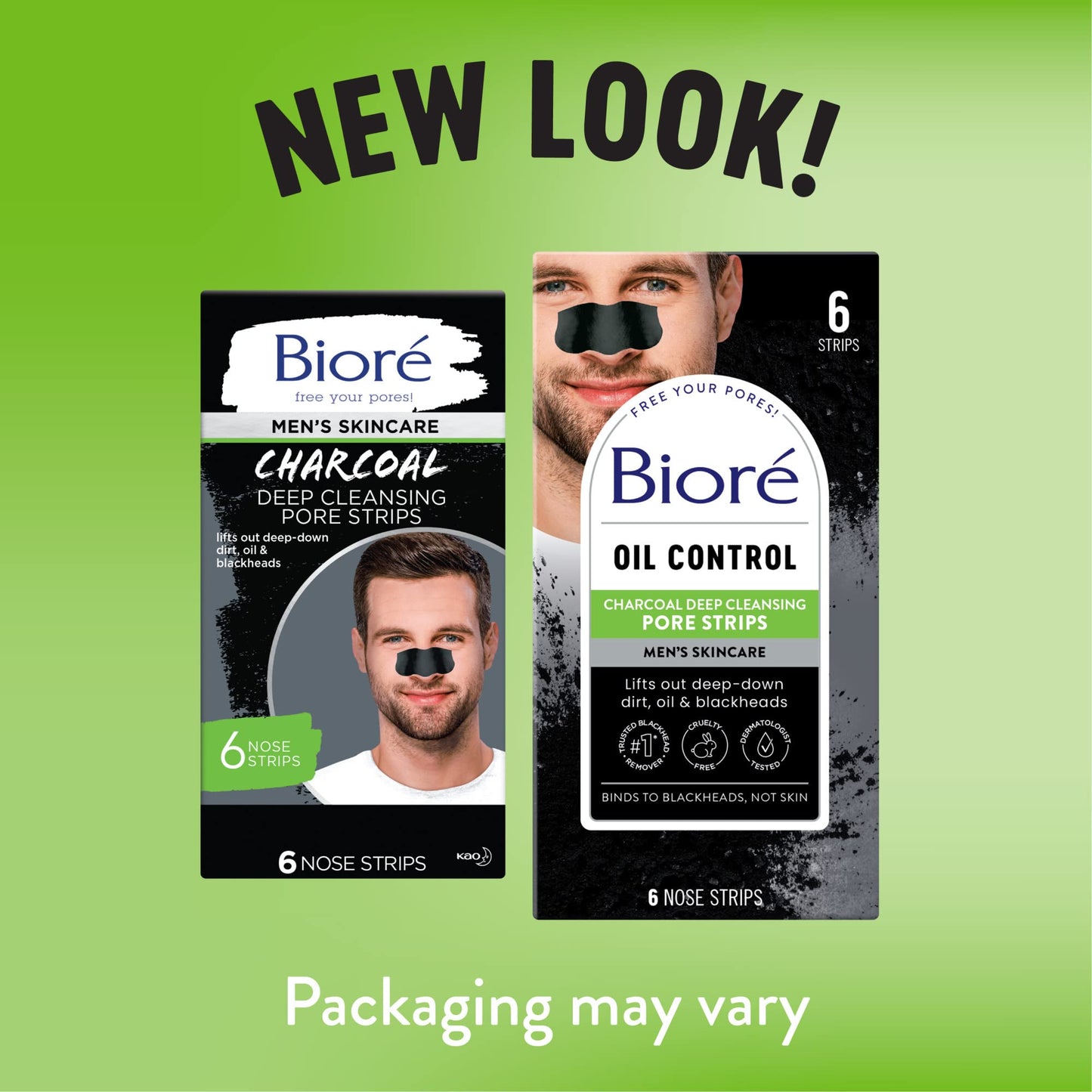 Biore Men's Pore Strips for Blackhead Removal - Deep Cleansing Nose Strips With Natural Charcoal for Instant Pore Unclogging, 6 Count (Pack of 2)