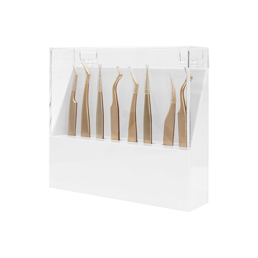 XIUSUZAKI Tweezers Storage Box 8 Holes Holder Lash Tweezers Storage for Eyelash Extensions Eyelash Professional(White,Only the Box)