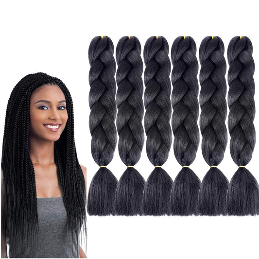 BALINGHAIR Braiding Hair Extensions Black Professional High Temperature Braids Hair 24 Inch(1B-6Packs)