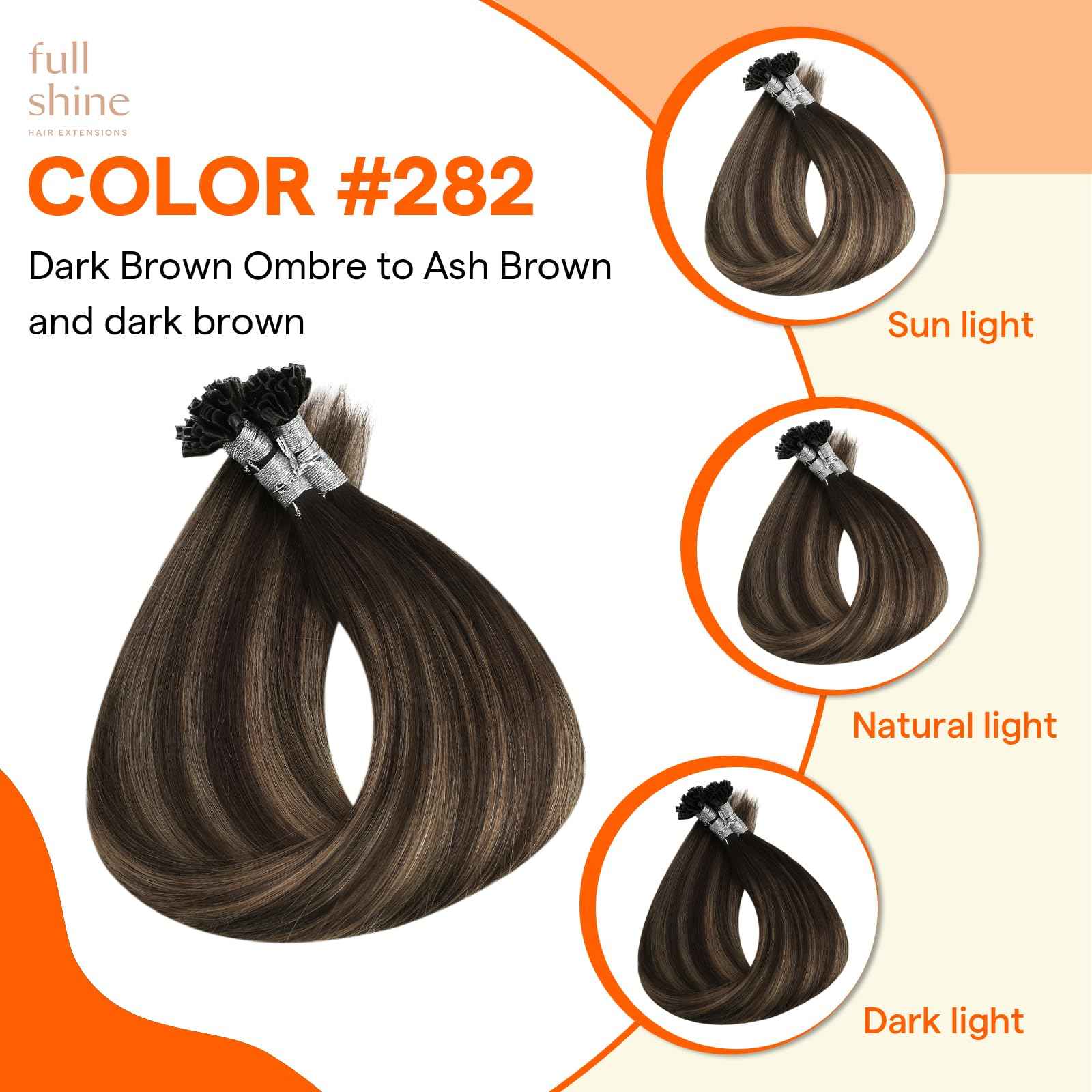 Full Shine U Tip Hair Extensions Real Human Hair 18 Inch Keratin Hair Extensions Utips Balayage Brown Fusion Extensions Natural Straight Remy Hair 50 Grams for Women