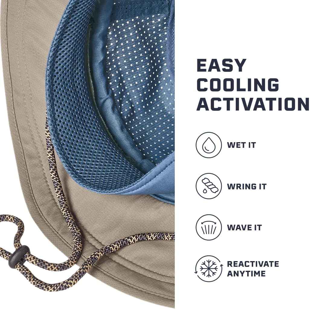 MISSION Navy/Khaki Cooling UPF Boonie Hat - Unisex Sun Hat for Hiking, Beach & Fishing - Sweat & Water Activated Technology
