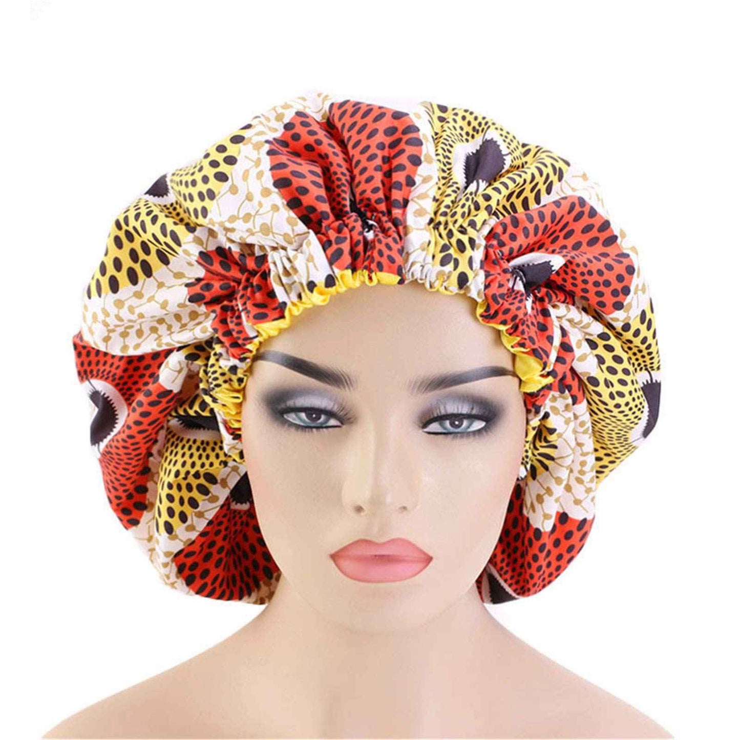 Qianmome Women Double-Layer Extra Large Print Satin Bonnet Sleep Cap African Pattern Fabric Ankara Bonnets