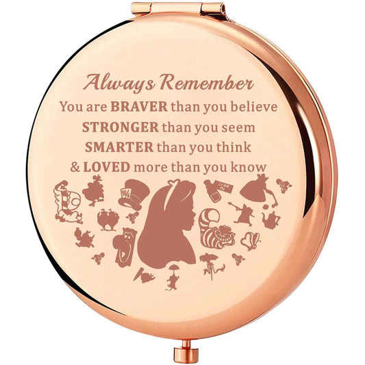 KEYCHIN Alice Fans Pocket Mirror Alice Fairy Tales Gift Always Remember You are Braver Stronger Smarter Than You Think Compact Makeup Mirror(Alice Always-RG)