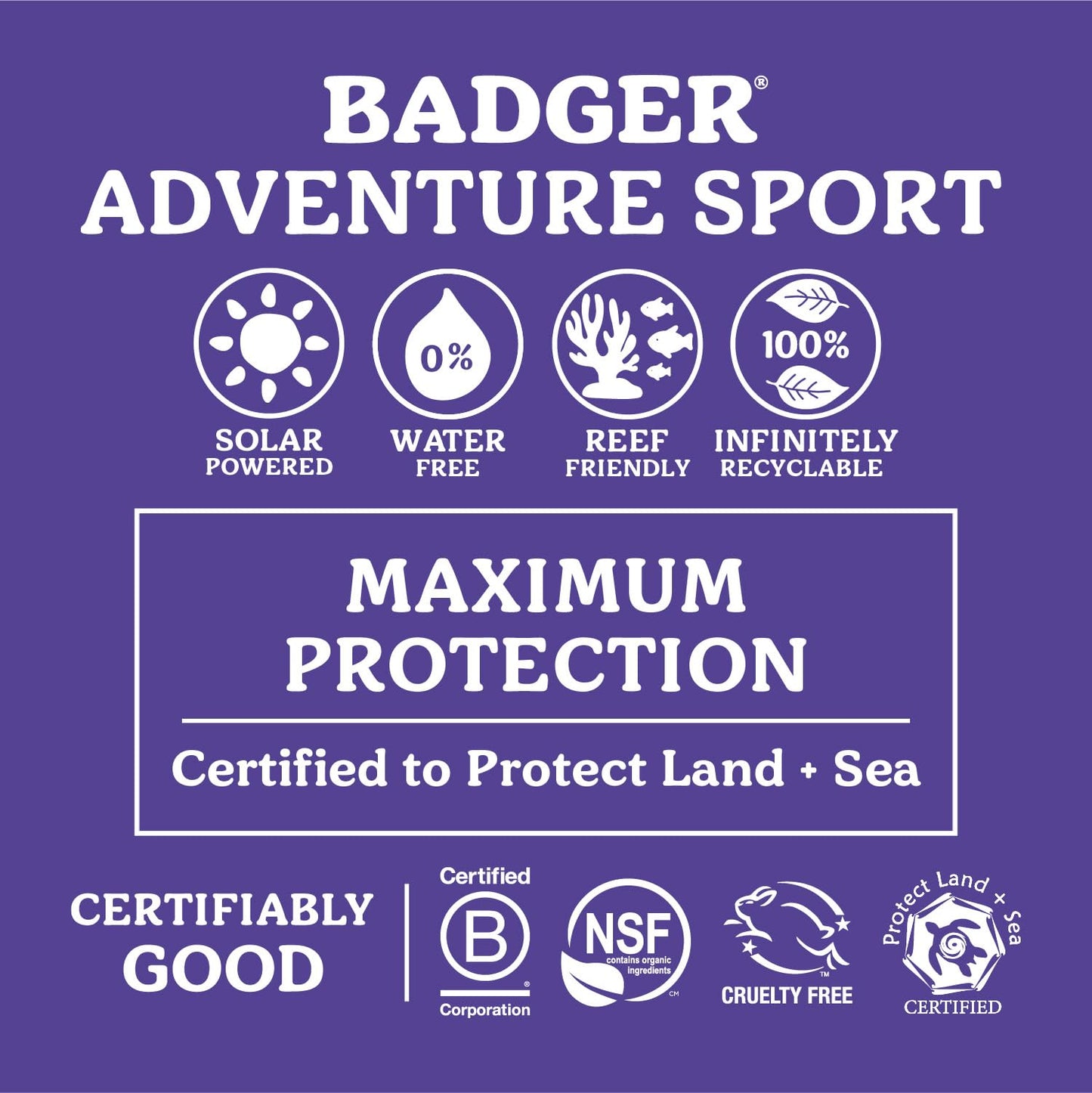 Badger Mineral Sunscreen SPF 50 Zinc Oxide Sunscreen with 98% Organic Ingredients, Reef-Safe, Broad-Spectrum, Hypoallergenic, Water Resistant, Unscented Adventure Sport Sunscreen 2.9 fl oz