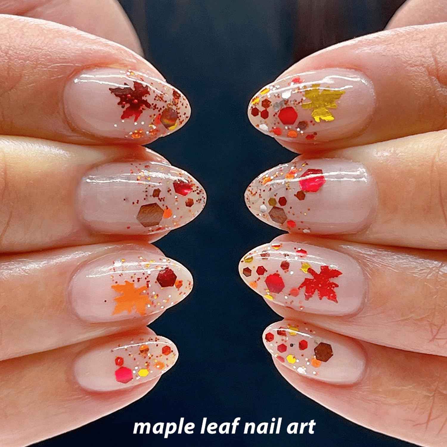 Maple Leave Nail Art Glitter Holographic Leaf Nail Sequin Autumn Nail Flakes Fall Nail Decoration Thanksgiving Nail Accessories Supplies for Women Girls