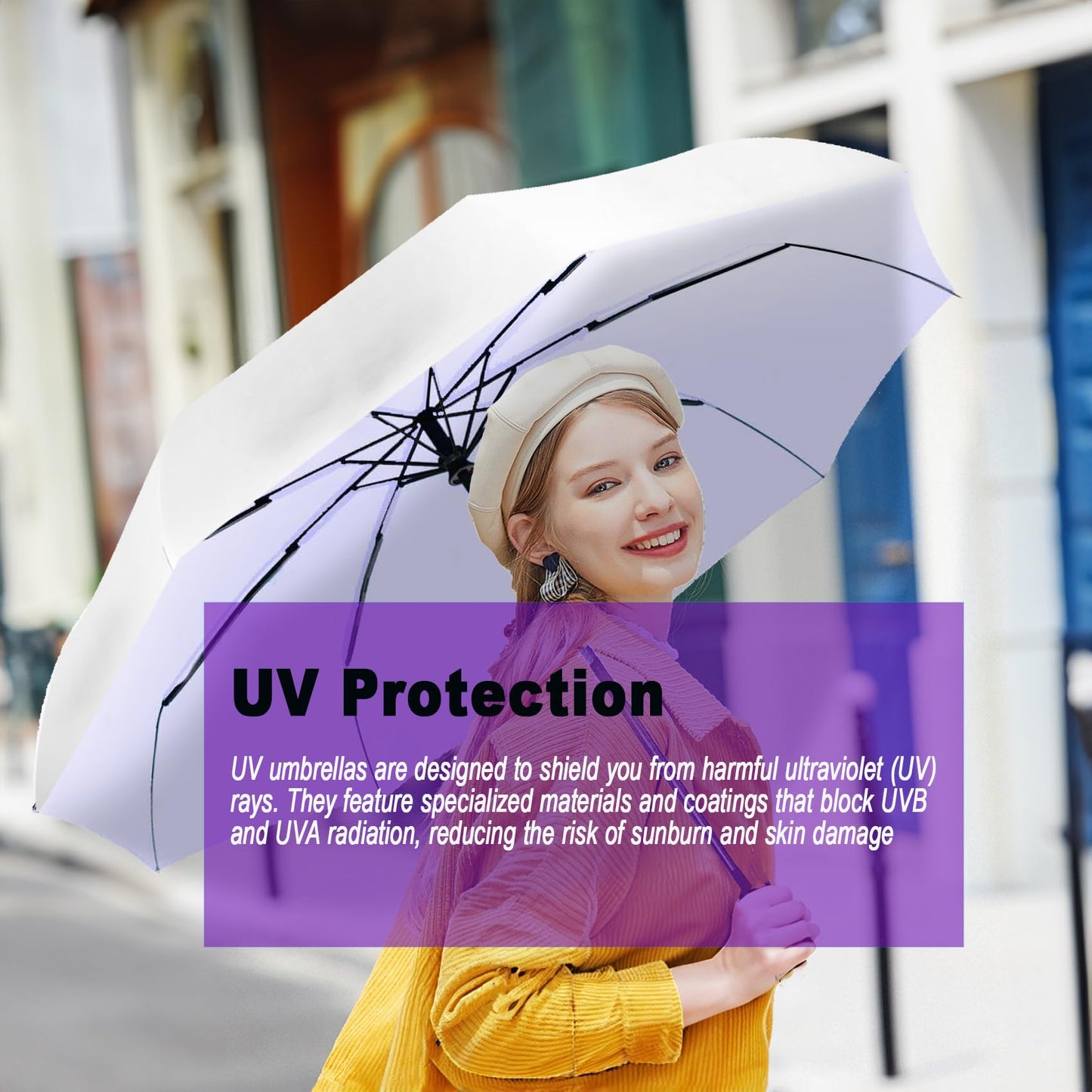 SIEPASA UV Protection Travel Compact Umbrella-Automatic Umbrellas for Rain-Small Portable Windproof Umbrellas for Men Women Teenages. (Silver/Purple)