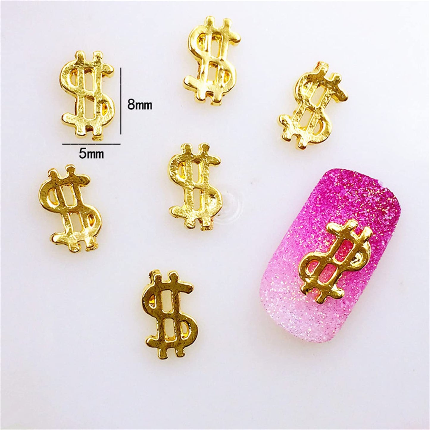 WOKOTO 100pcs 3D Gold Nail Charms For Nail Art 3D Usd Money Sign Nail Charms For Acrylic Nails 3D Nail Art Charms Dollar Sign Nail Jewels Nail Studs Gems For Nails Nail Art Decorations Crafts