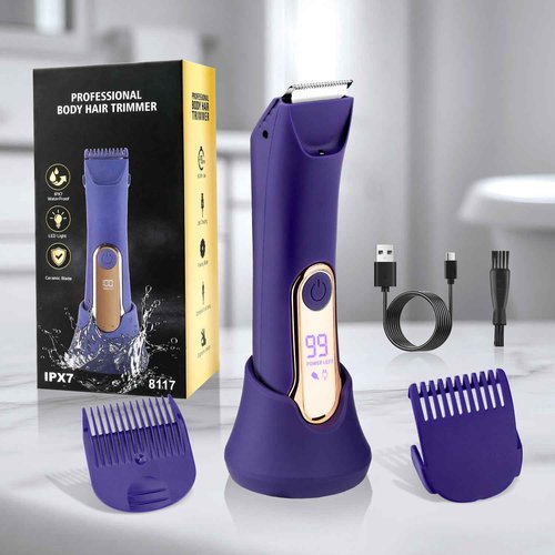 Bikini Trimmer for Women,Wet/Dry Personal Pubic Hair Trimmer Womens Electric Razors Shaver for Underarm Leg Arm Body Hair Private Area,LED Light Ceramic Blade IPX7 Waterproof Rechargeable LCD Display