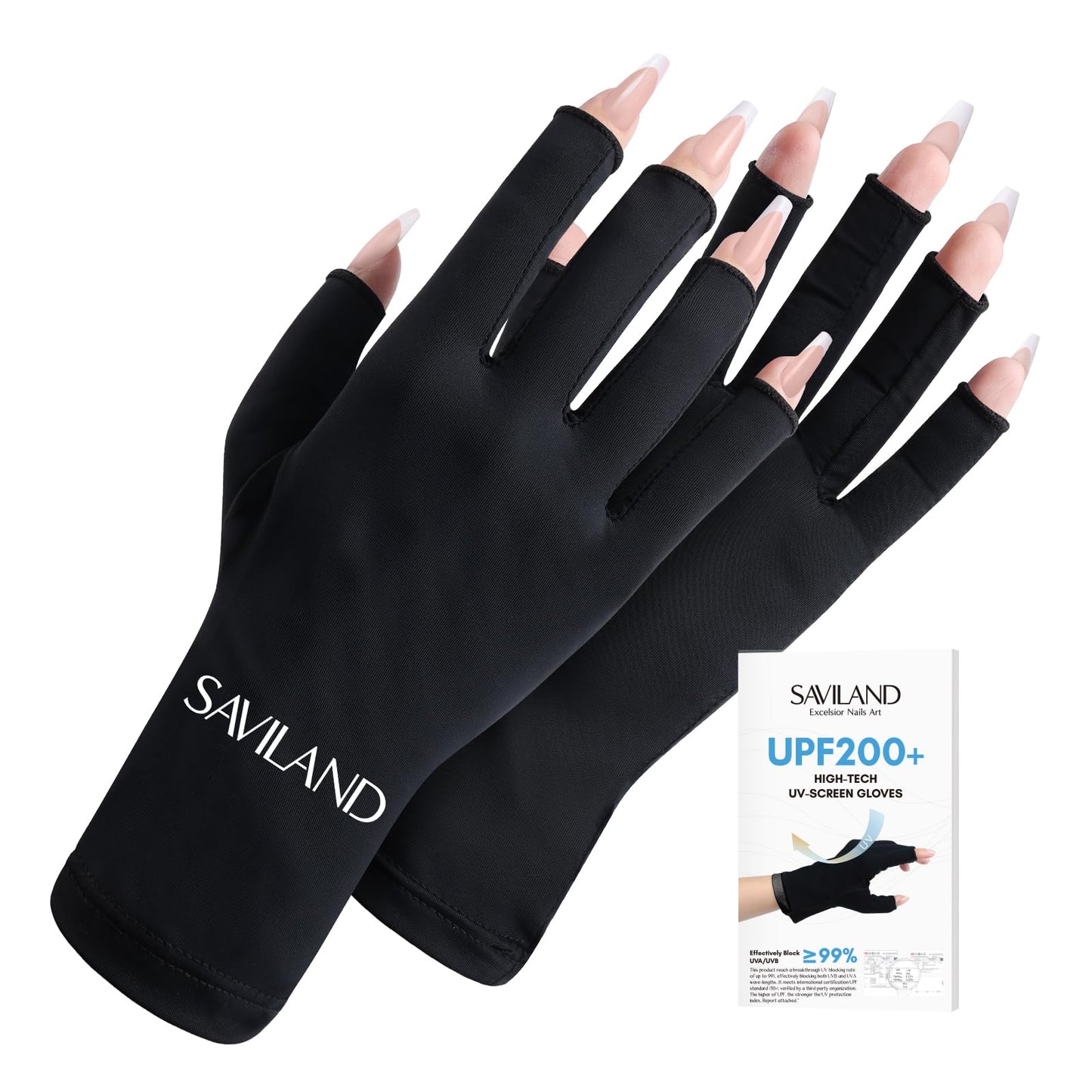 SAVILAND UV Gloves for Nails: Professional UPF200+ UV Gloves for Gel Manicures Anti UVA & UVB 999+ Gloves for Gel Nail Lamp Fingerless UV Light Gloves for Gel Nails Prevent Hands from UV Harm (Black)