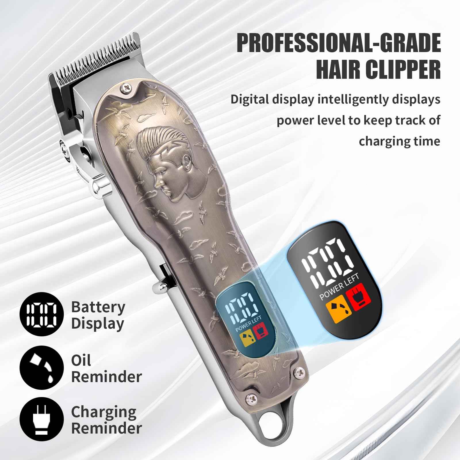 Professional Hair Clipper Set, Men's Hair Clipper, T-Shaped sideburn Trimmer, Electric Shaver, Beauty Salon kit for Hair Cutting and Shaving. (Gold)