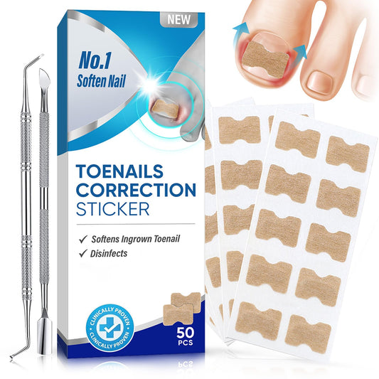 Ingrown Toenail Treatment, No Glue 50Pcs Breathable Toenail Corrector Patch with File and Lifter, Professional Ingrown Curved Toenails Correction