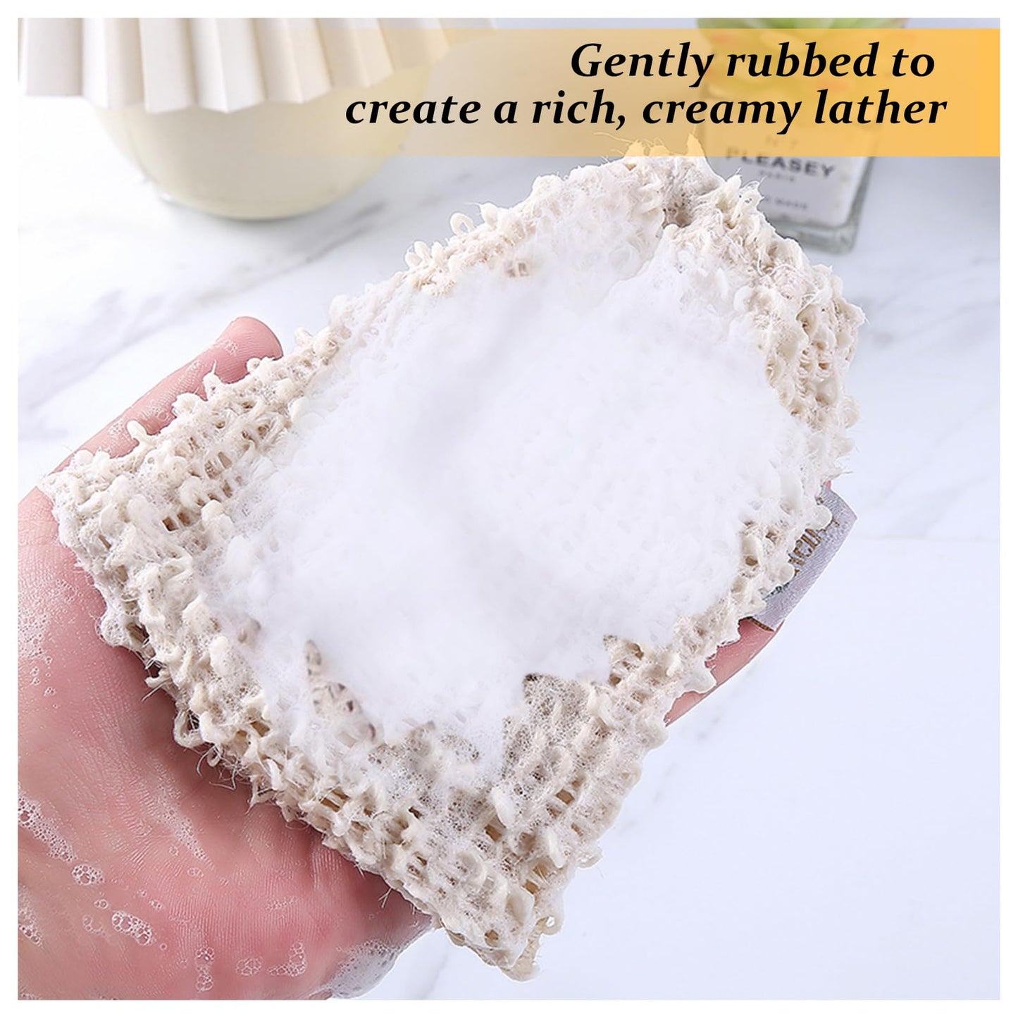 Feelorna Soap Saver Bag, Soap Bag Soft for Shower, Exfoliating Mesh Soap Saver Pouch Bag for Facial Body Cleansing Foaming (3.5''x5.5'', Beige with Suction Cups)