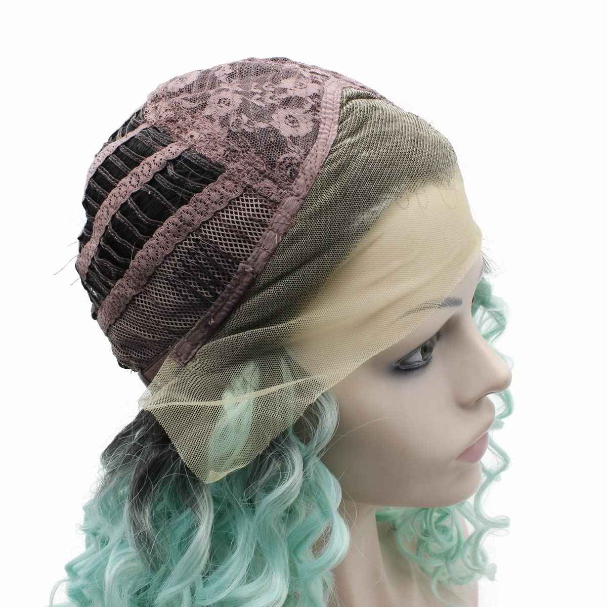 MX angel Long Curly Heat Resistant Synthetic Lace Front Wig (dark root blue)