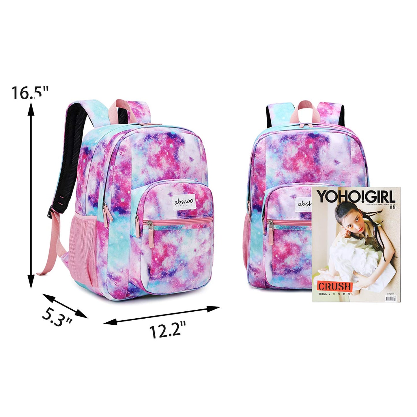 abshoo Classical Basic Womens Galaxy School Backpack For College Teen Girls Water Resistant Bookbag (Galaxy Pink)