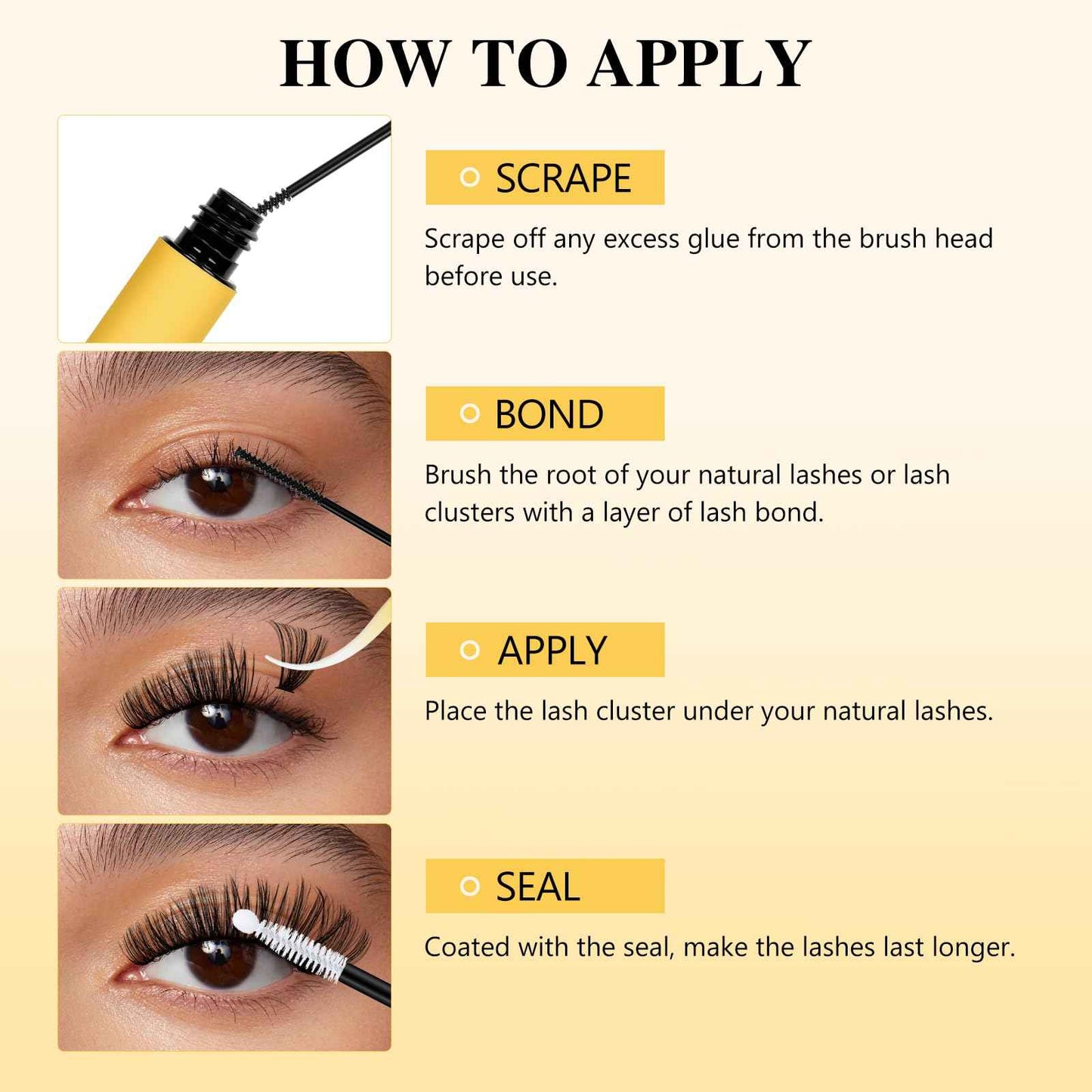 QUEWEL Lash Bond and Seal Lash Glue for Eyelash Clusters,12ml Super Strong Hold Lash Cluster Glue Bond and Seal Waterproof for DIY Lash Extensions Easy to Use at Home (6ml Black Bond+6ml Clear Seal)