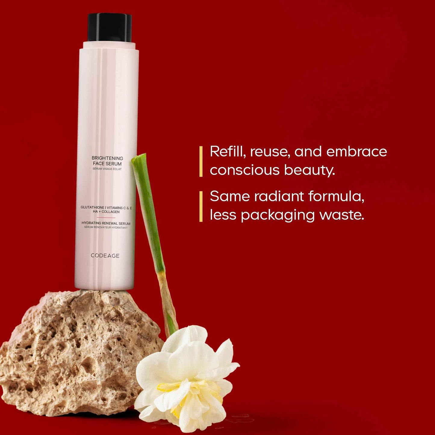 Maison Rouge Brightening Face Serum Refill by Codeage – Glutathione, Vitamin C, E, Hyaluronic Acid & Collagen – Radiance & Antioxidant Support – Paraben-Free – For All Skin Types – 1.7 fl oz