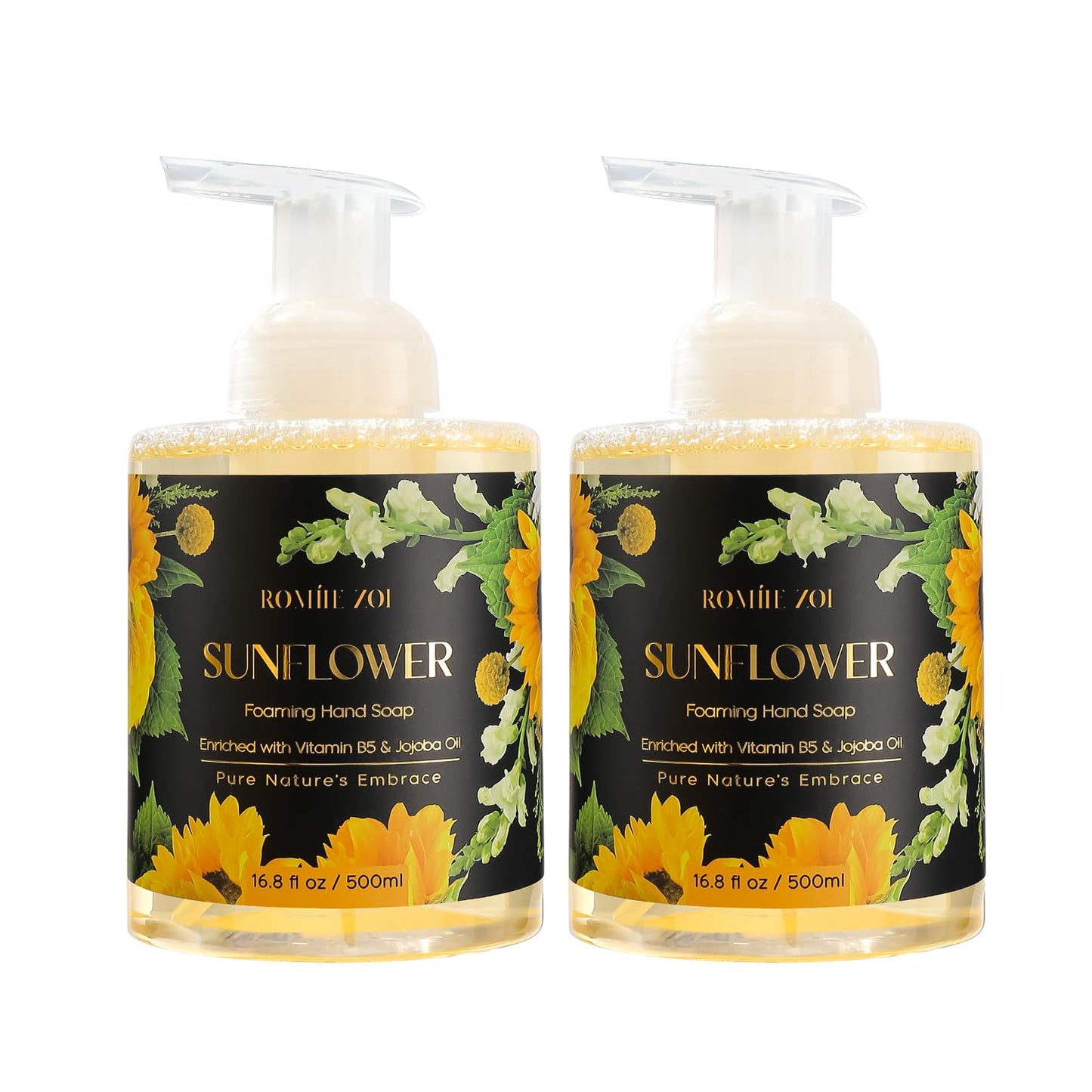 ROMIIE ZOI Foaming Hand Soap with Gift Box- Sunflower - Biodegradable Formula Moisture & Revitalize - 500ml/ 16.8oz(Pack of 2)